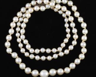 Ladies Sterling Silver and Saltwater Graduated Akoya Pearls Princess Necklace 