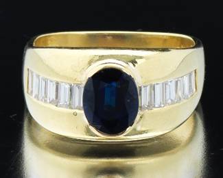 Ladies Vintage Gold, Blue Sapphire and Diamond Ring 