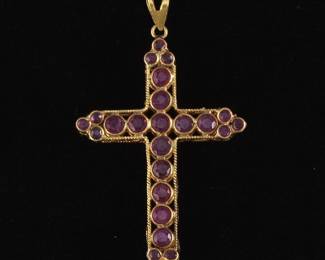 Ladies Gold, Blue Sapphire and Ruby Reversible Cross