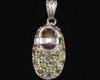 Gold and Peridot Baby Shoe Pendant 