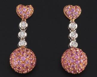 A Pair of Pink Sapphire and Diamond Earrings 