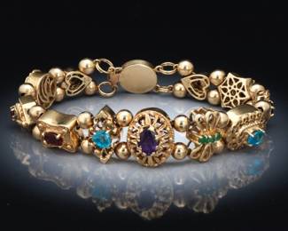 Ladies Victorian Style Gold and Gem Stones Slider Bracelet 