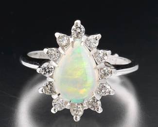 Ladies Gold, Opal and Diamond Ring 