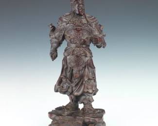 Chinese Carved Teakwood Warrior Sculpture 