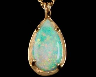 Ladies Vintage Gold and Opal Pendant on Chain 
