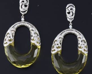 Impressive Ladies Pair of Gold, Diamond and Citrine Oversized Earrings 