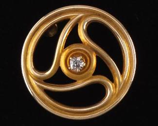 Art Deco Gold and Diamond Circle Brooch 