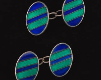 A Pair of Sterling Silver and Enamel Cufflinks 