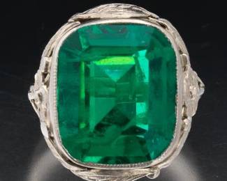 Ladies Arts  Crafts Gold and Faux Emerald Ring 