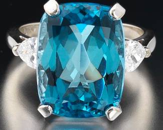 Ladies Gold, London Blue Topaz and Diamond Ring 