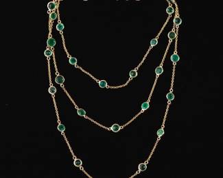 Ladies Italian Gold and Emerald by the Yard Chain Necklace 
