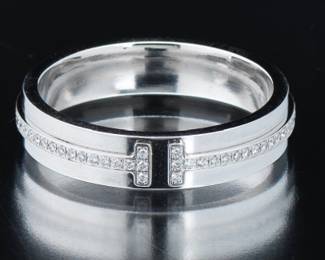 Tiffany Co. Gold and Diamond Tiffany T Narrow Band 