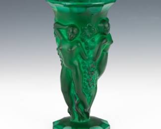 Moser Malachite Glass Bacchantes Vase