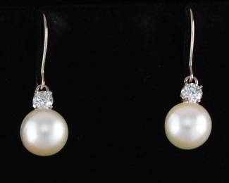 Ladies Pair of Gold, Pearl and Diamond Earrings 