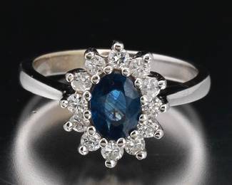 Ladies Gold, Blue sapphire and Diamond Ring 