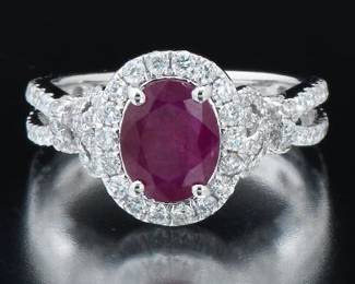 Ladies Platinum, Ruby and Diamond Ring, GIA Report 