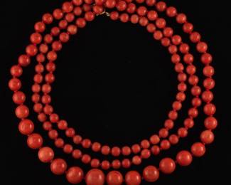 Ladies Gold and Mediterranean Red Coral Beads Necklace 