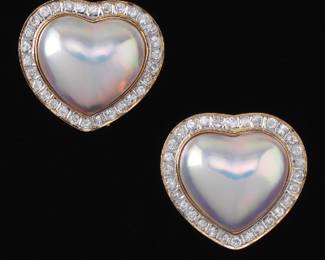 Heart Mabe Pearl and Diamond Earrings 