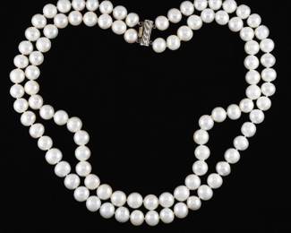 Ladies Sterling Silver and Pearl Double Strand Necklace 