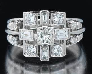 Ladies Art Deco Style Platinum and Diamond Ring 