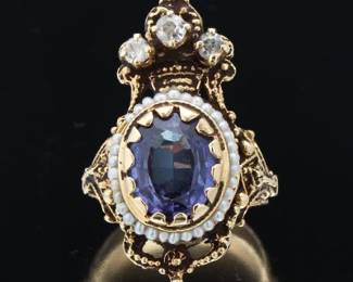 Vintage Gold, Amethyst, Diamond and Seed Pearl 