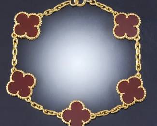 Ladies Gold and Orange Stone Clover Bracelet 