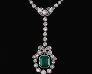 Belle Epoch Emerald and Diamond Necklace, Swedish Hallmarks, ca. 1912 