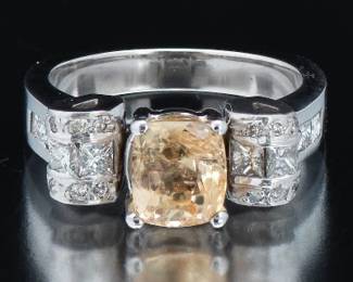 Natural No Heat Yellow Sapphire and Diamond Ring, GIA Report 