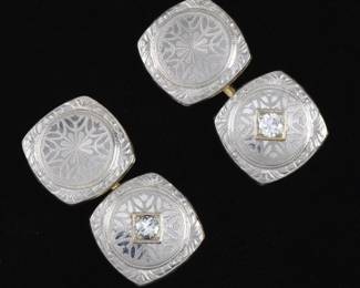 Pair of Art Deco Platinum, Gold and Diamond Cufflinks 