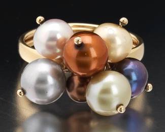 Ladies Gold and Multi Color Pearl Articulated Ring 