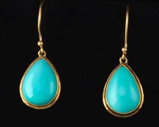 Steven Battelle 18K Gold and Turquoise Robins Egg Earrings, Retailed by Henne
