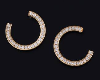 Ladies Pair of Gold and Diamond Scroll Hoops 