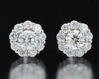 A Pair of Diamond Cluster Earrings 