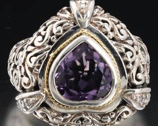 EFFY Gold, Sterling Silver, Diamond and Amethyst Ring 