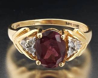Ladies Gold, Tourmaline and Diamond Ring 