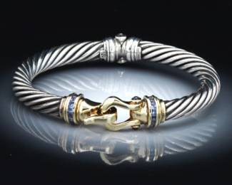 David Yurman Gold, Sterling Silver and Gem Stones Bangle 