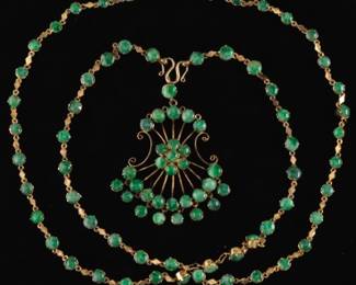 Chinese Antique Gilt Silver and Jadeite Necklace 