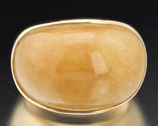 Ladies Gold and Yellow Jade Dome Ring 