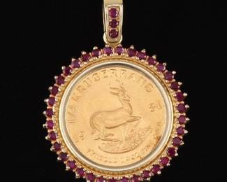 South African Kurregand Coin Pendant with Garnets 