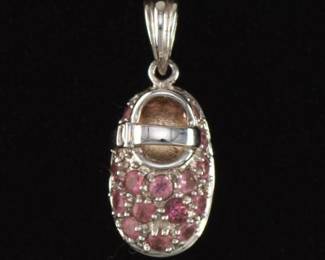 Gold and Gemstone Baby Shoe Pendant 