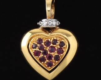 Ladies 18k Gold, Ruby and Diamond Slider Pendant 