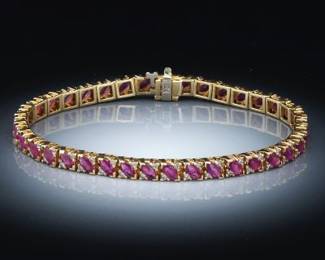 Ladies Gold, 5.50 ct Ruby and Diamond Tennis Bracelet 