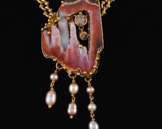 Luna Felix 22k Gold, Agate, Diamond and Pearl Neclace 