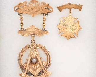 Antique Two Gold Masonic Medals, ca. Early 20th Century 