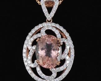 Impressive 14.30 Carat Morganite and Diamond Pendant 