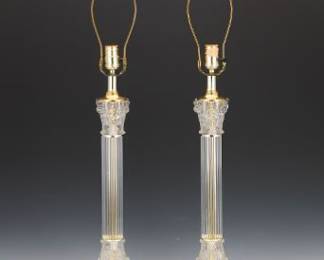 Pair of Crystal Column Lamps