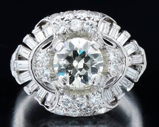 Ladies Retro Platinum and Diamond Ring 