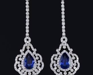 A Pair of Diamond and Tanzanite Drop Earrings 