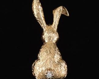 Cute Gold and Diamond Bunny Pin Brooch 
