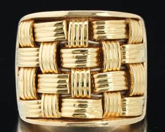 Ladies Impressive Gold Basket Weave Oversized Ring 